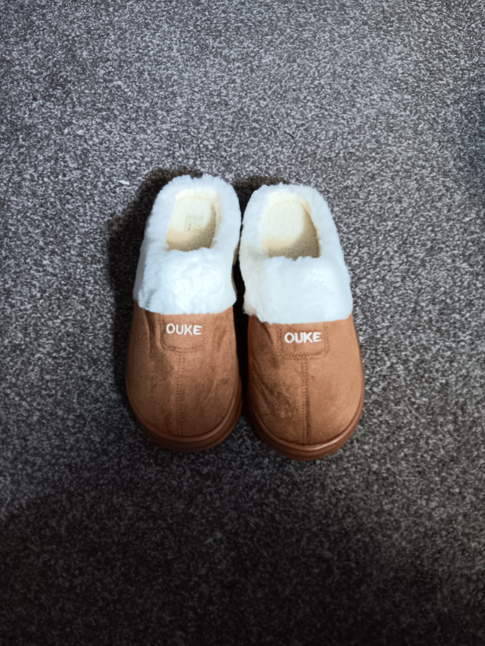 Brown Faux-Suede Slip-On Slippers with White Fleece Lining